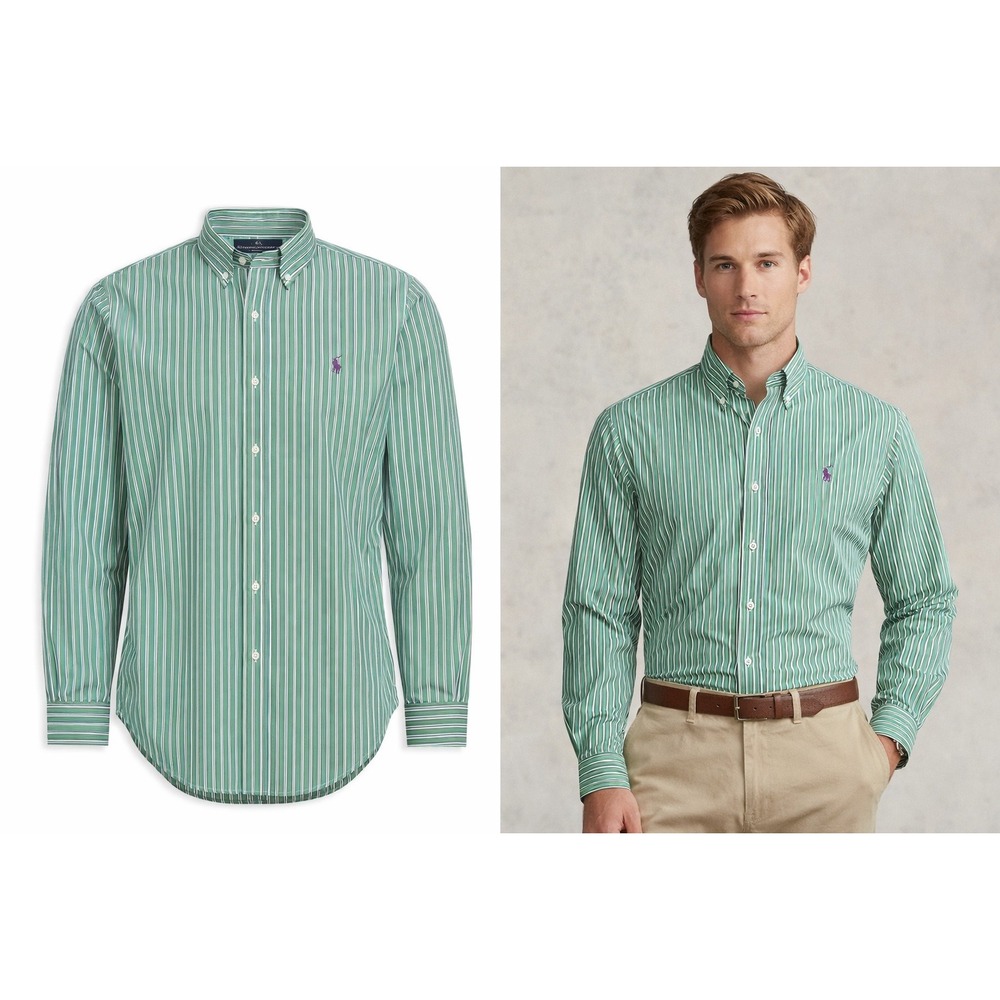 4XL Tall Ralph Lauren Button Down Shirt Mens Green Striped Classic Fit‎ Preppy